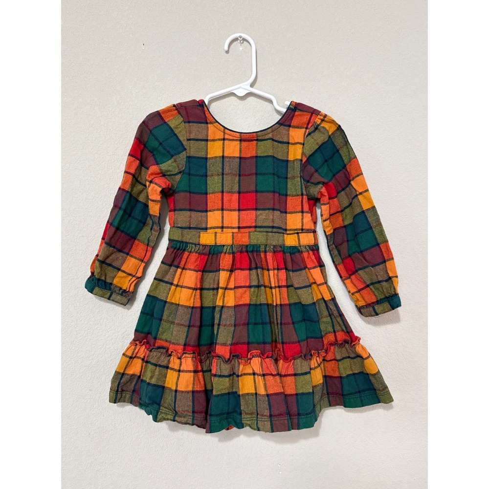 Ruffle Butts Autumn Rainbow Plaid Scoop Back Ruffled Dress Toddler Girl 2T